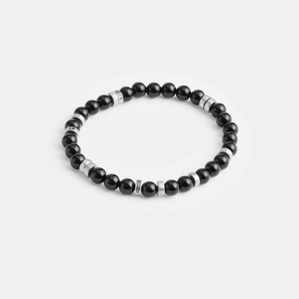 COACH®,BLACK ONYX BEADED DISK BRACELET,Silver/Black,Front View