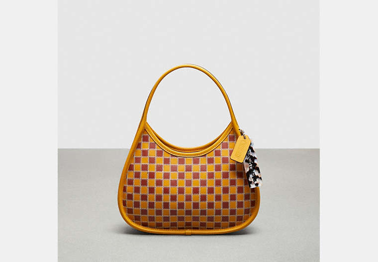 COACH®,Ergo Bag in Mini Checkerboard Upcrafted Leather,Upcrafted Leather™,Small,Checkerboard,Buttercup/Rust,Front View