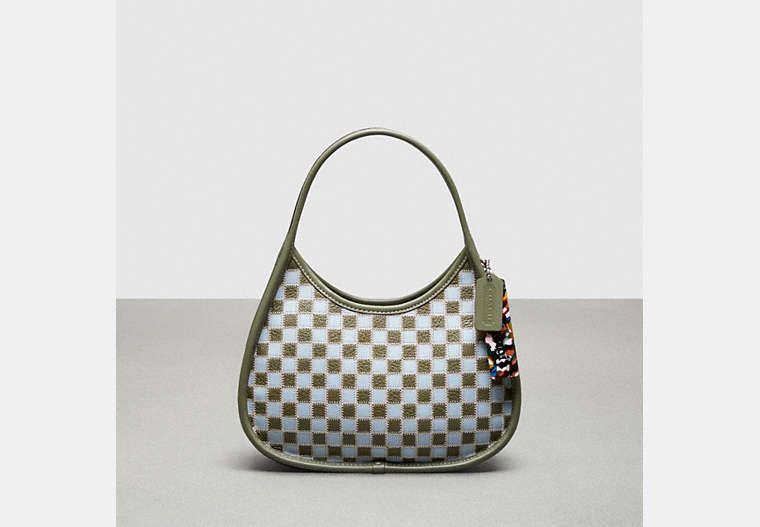 COACH®,Ergo Bag in Mini Checkerboard Upcrafted Leather,Upcrafted Leather™,Small,Checkerboard,Ice Blue/Army Blue,Front View