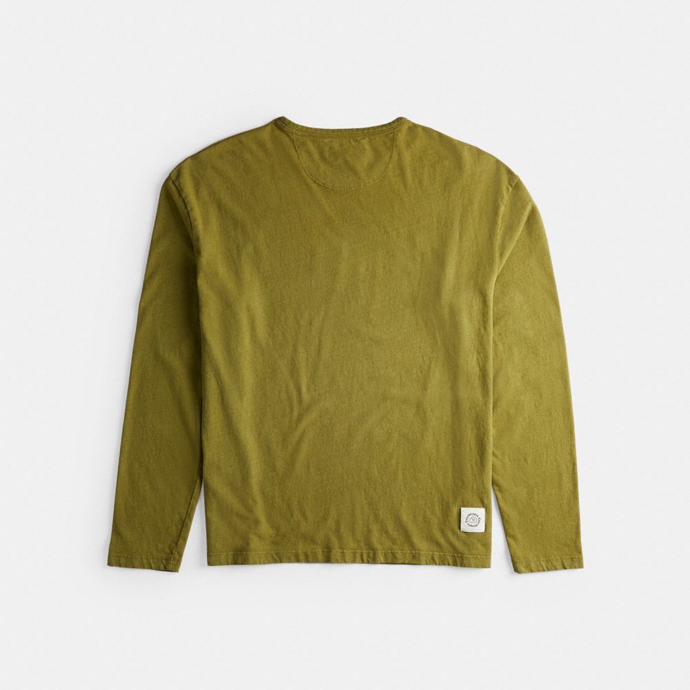 COACH®,T-shirt à manches longues 97 % coton recyclé Pot de fleurs,96 % coton recyclé, 4 % polyester recyclé,Vert olive multi,Back View