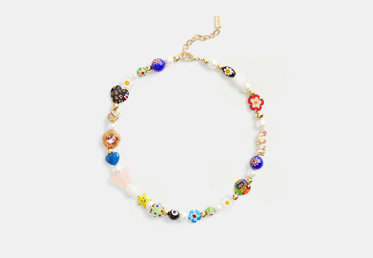COACH®,BEADED CHARM NECKLACE,Gold/Multi,Front View