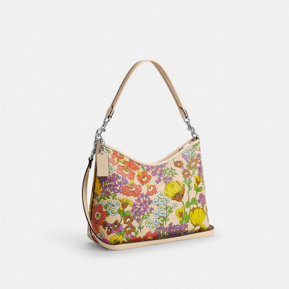 COACH®,LAUREL SHOULDER BAG WITH FLORAL PRINT,Novelty Leather,Medium,Silver/Ivory Multi,Angle View