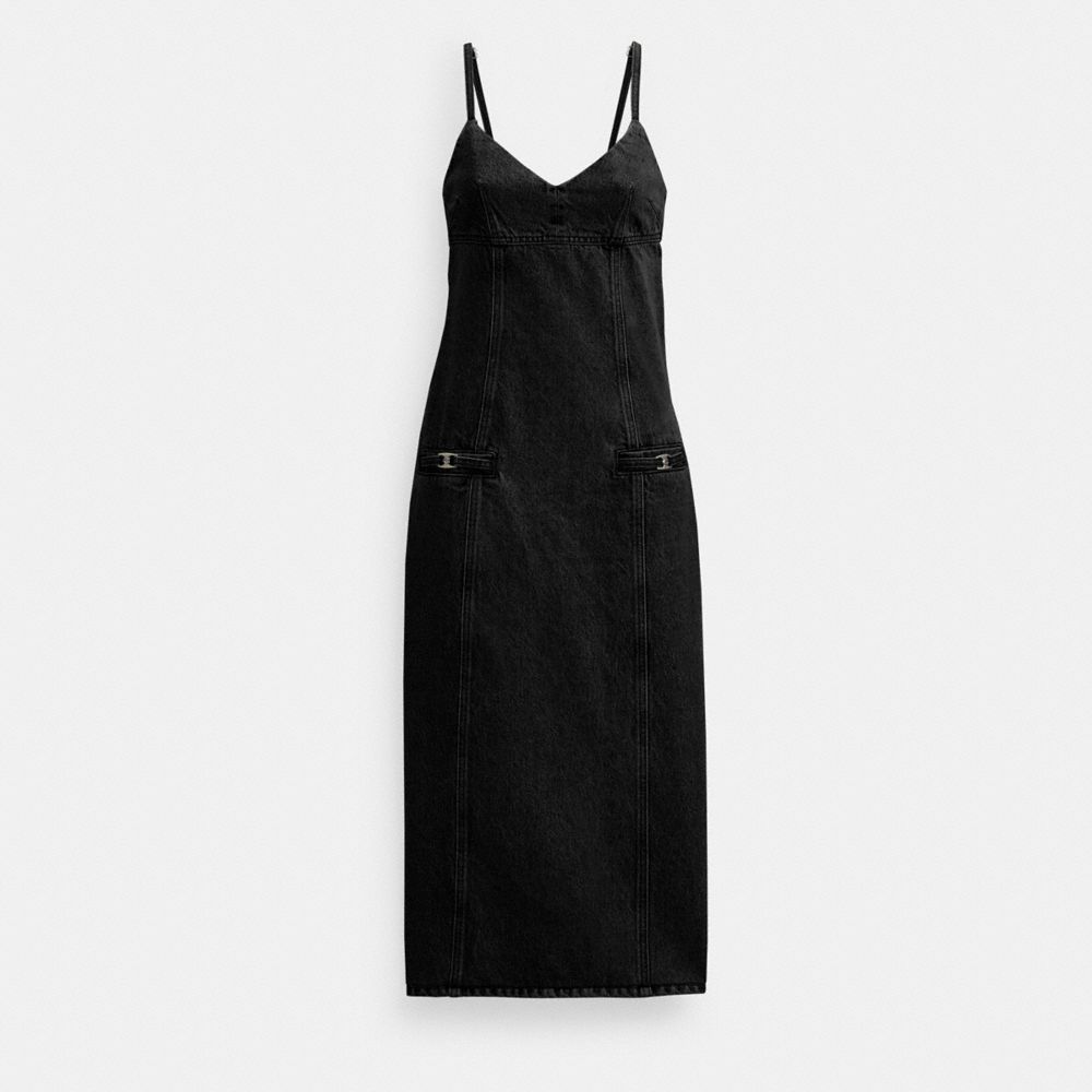 COACH®,HERITAGE C LONG DENIM DRESS IN ORGANIC COTTON,Denim,Black,Front View image number 0