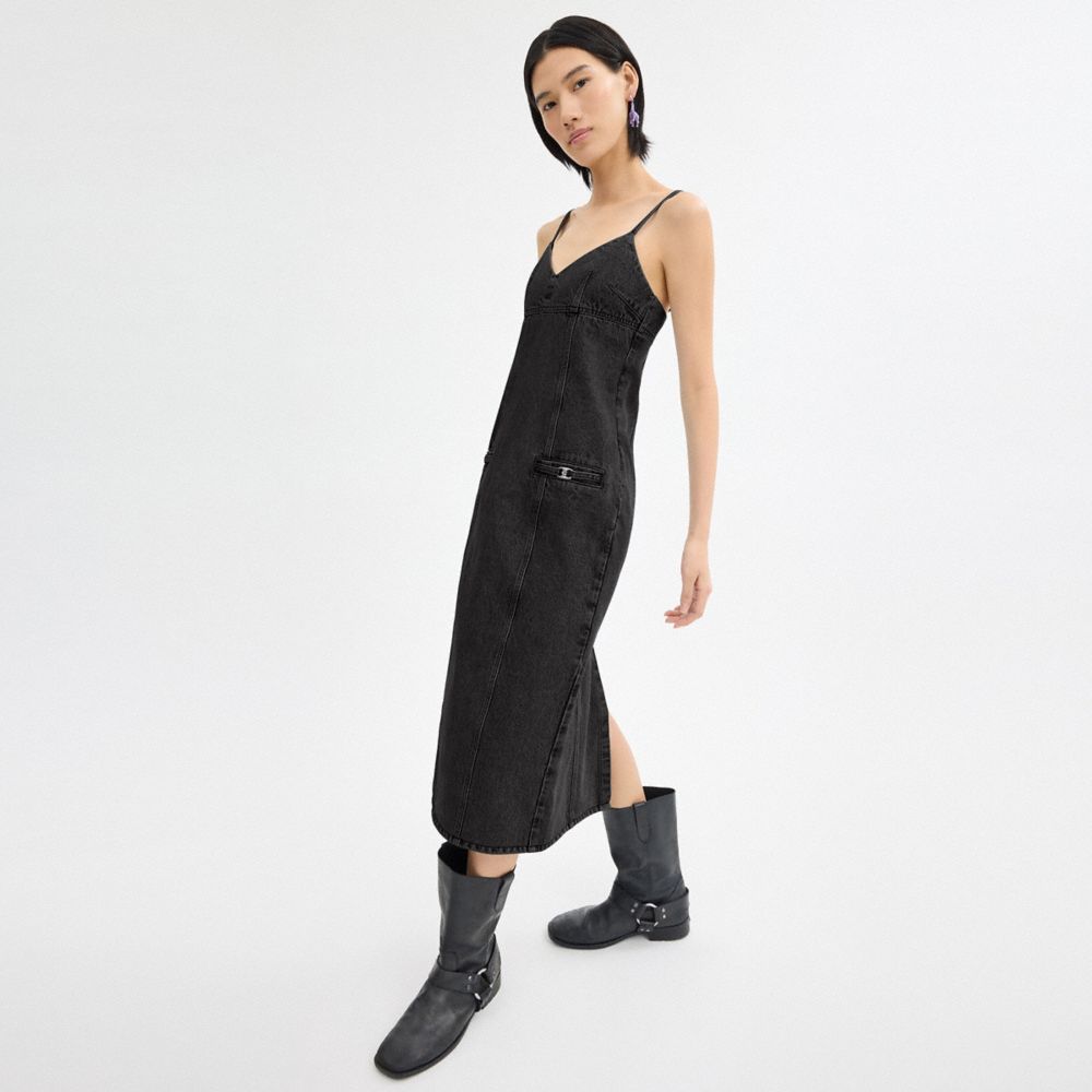 COACH®,HERITAGE C LONG DENIM DRESS IN ORGANIC COTTON,Denim,Black,Scale View