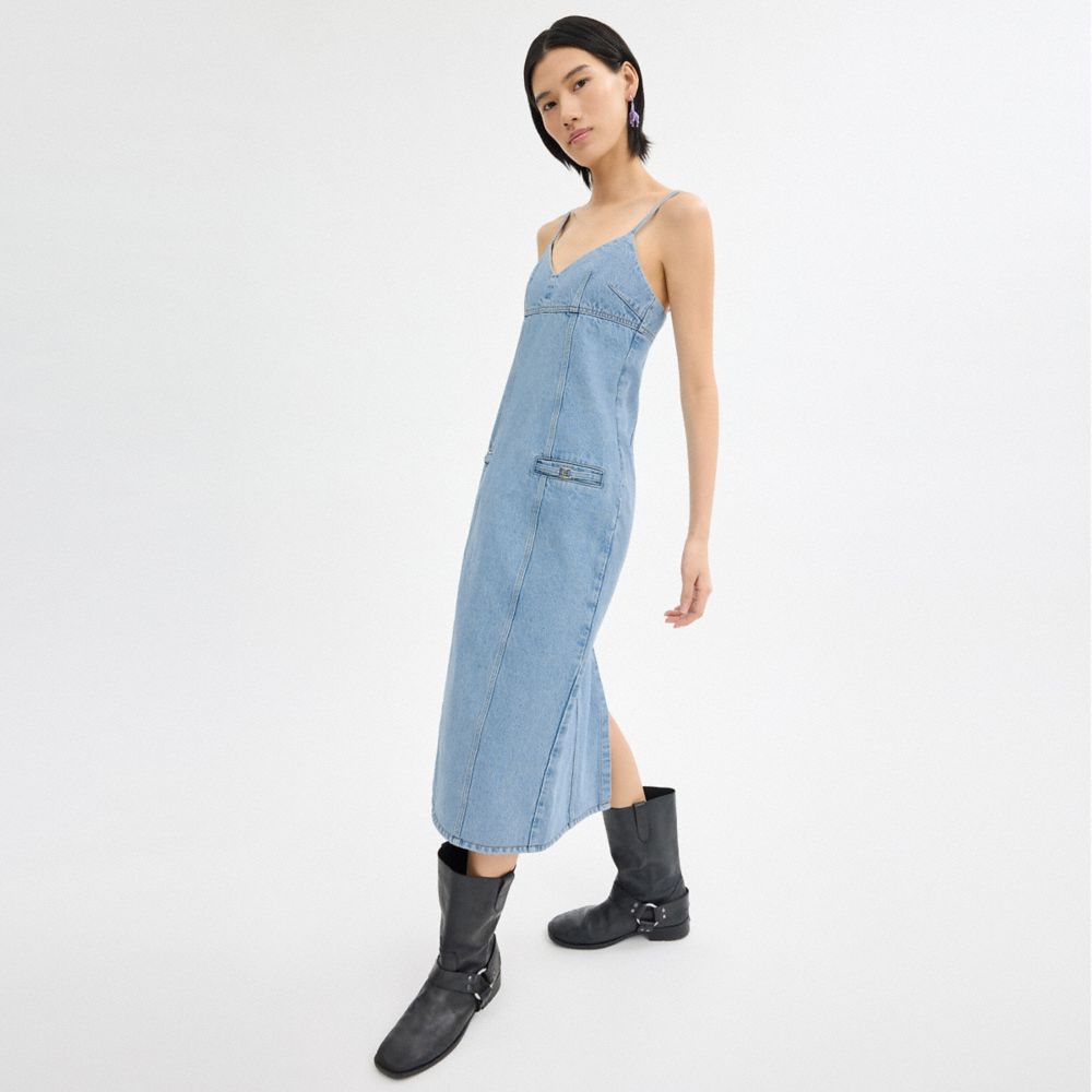 COACH®,HERITAGE C LONG DENIM DRESS IN ORGANIC COTTON,Denim,Blue,Scale View