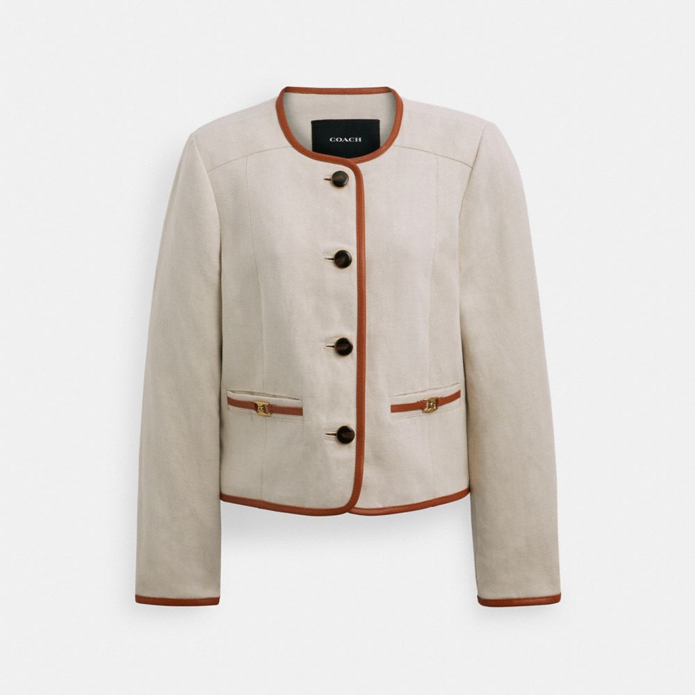 Heritage C Canvas Cardigan Jacket With Leather Trim