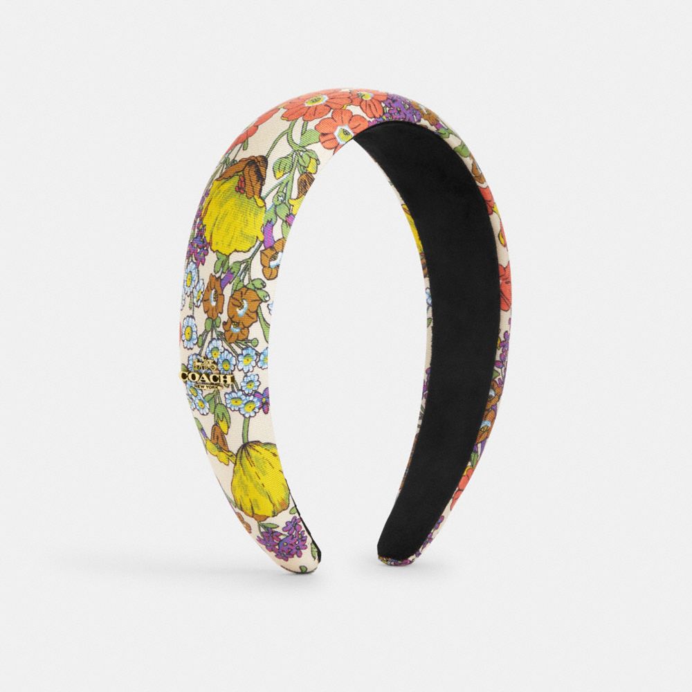 COACH®,MIXED FLORAL PRINT SILK HEADBAND,Multi/Ivory,Front View
