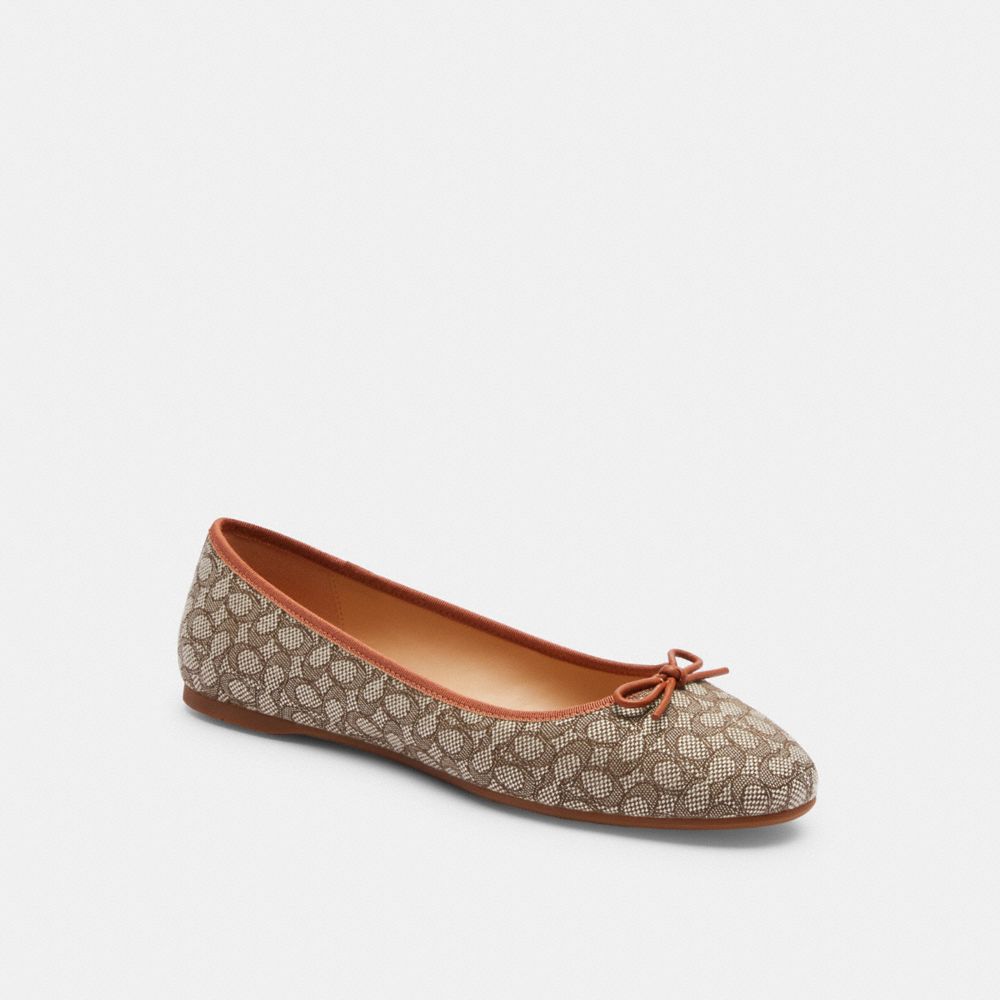 COACH®,ABIGAIL FLAT IN SIGNATURE JACQUARD,Cocoa/Burnished Amber,Front View