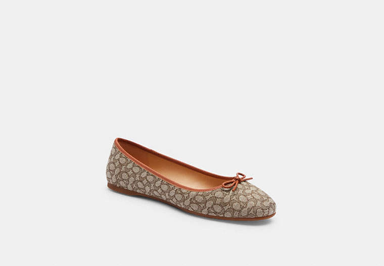COACH®,ABIGAIL FLAT IN SIGNATURE JACQUARD,Cocoa/Burnished Amber,Front View image number 0