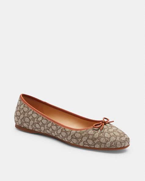 COACH®,ABIGAIL FLAT IN SIGNATURE JACQUARD,Cocoa/Burnished Amber,Front View