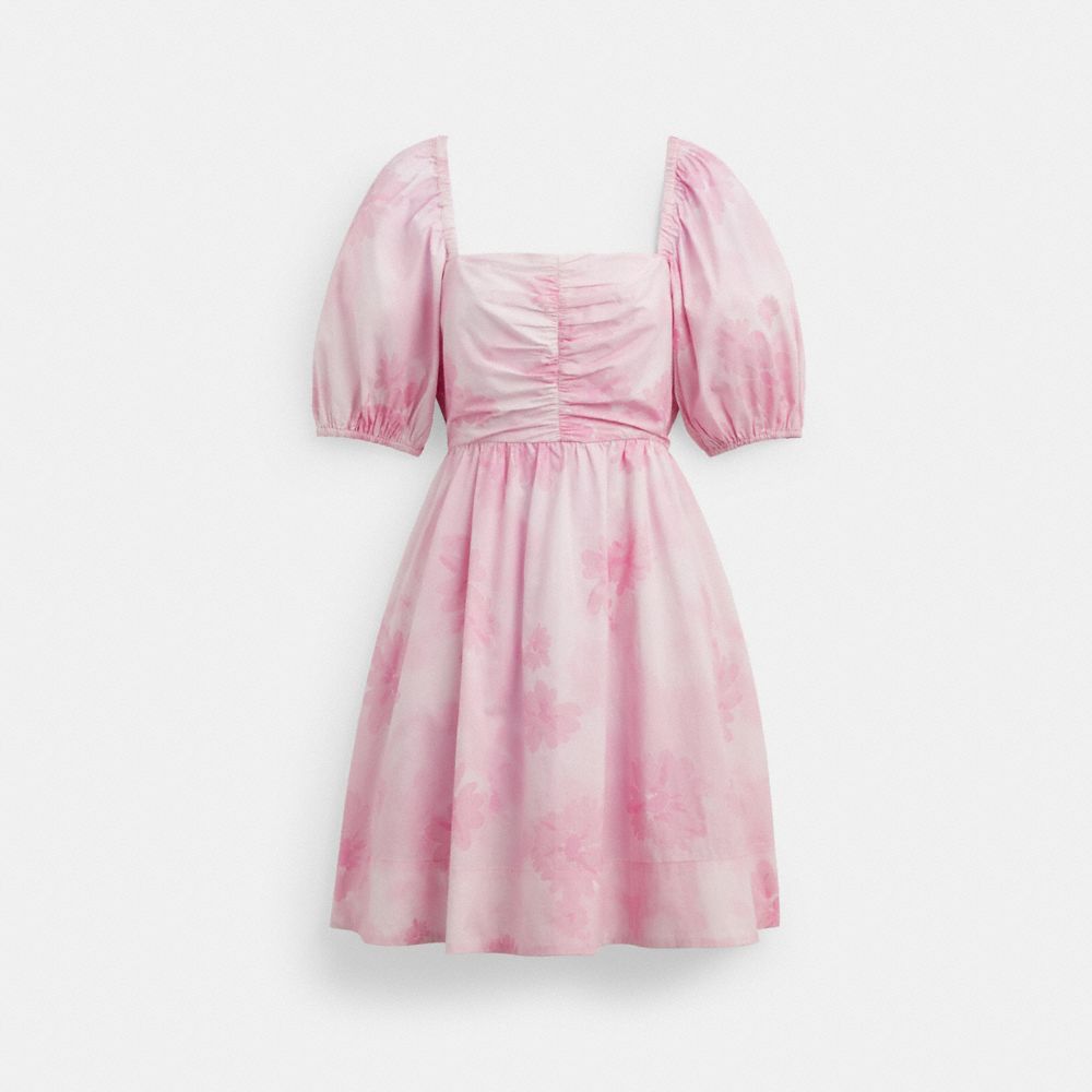 COACH®,PUFF SLEEVE MINI DRESS,cotton,Pink,Front View