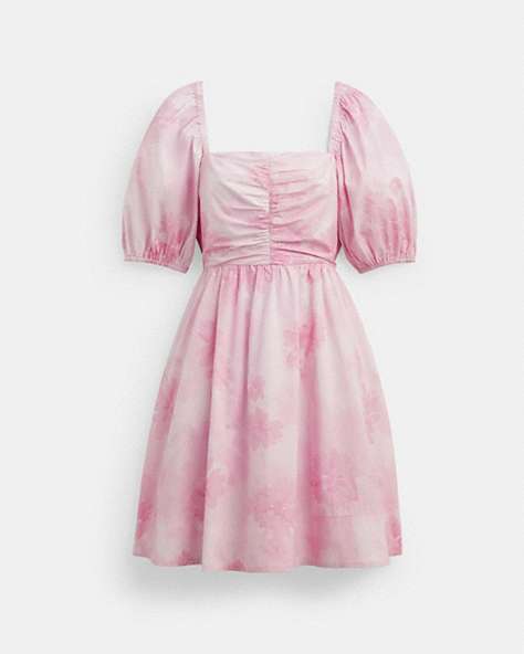 COACH®,PUFF SLEEVE MINI DRESS,cotton,Pink,Front View
