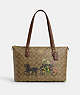COACH®,GALLERY TOTE BAG IN SIGNATURE CANVAS WITH FLORAL HORSE AND CARRIAGE,pvc,Large,Gold/Khaki Multi,Front View