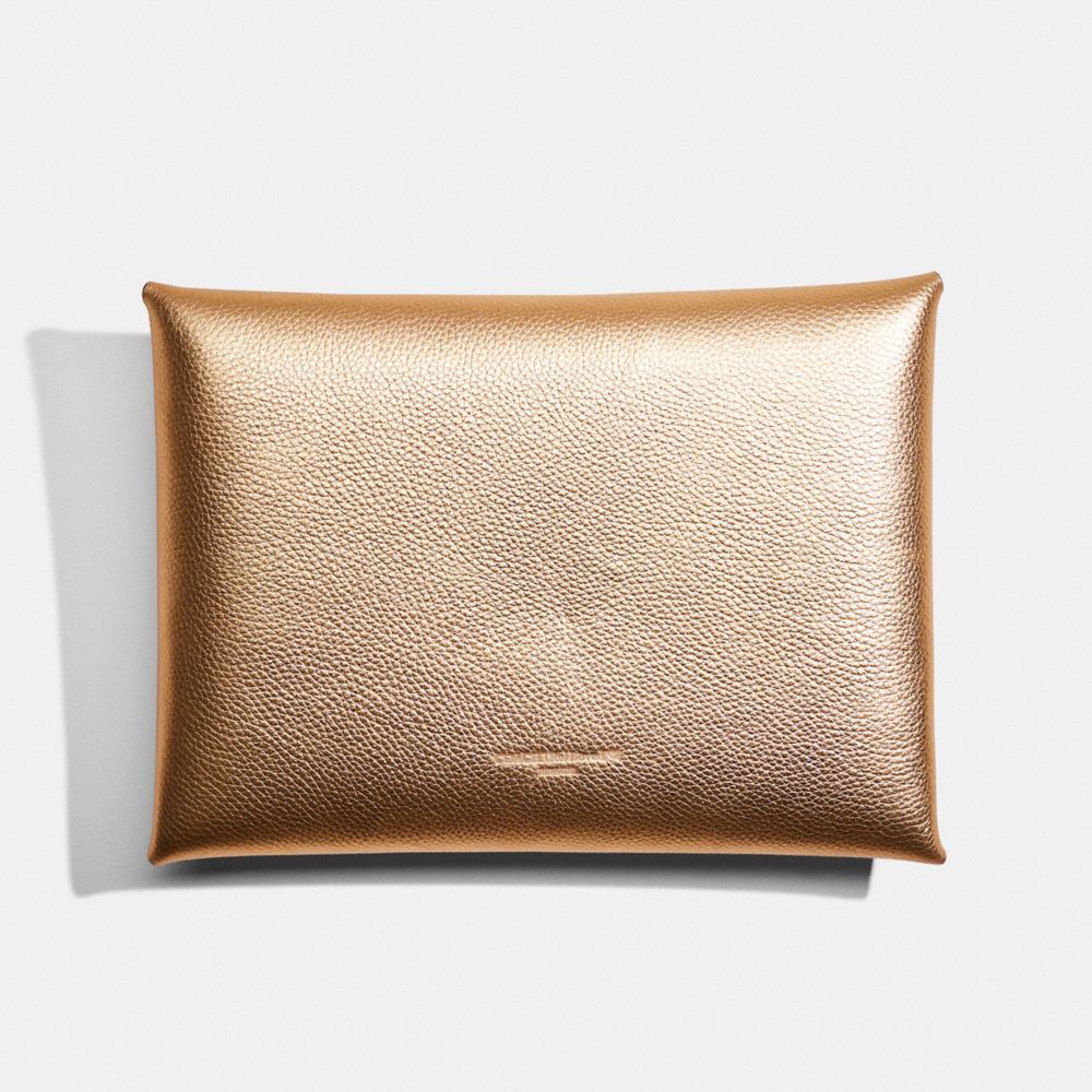 COACH®,Remade Extra Large Pouch,Leather,Pouch,Logo,Casual,Gold,Metallic,Back View