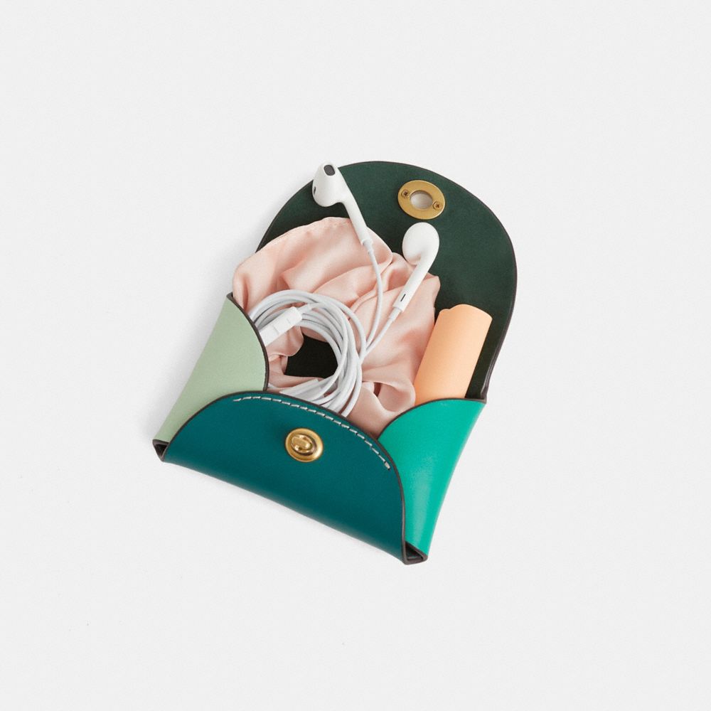 COACH®,Remade Colorblock Small Pouch,Coin,Logo,Embossed,Casual,Emerald,Inside View,Top View