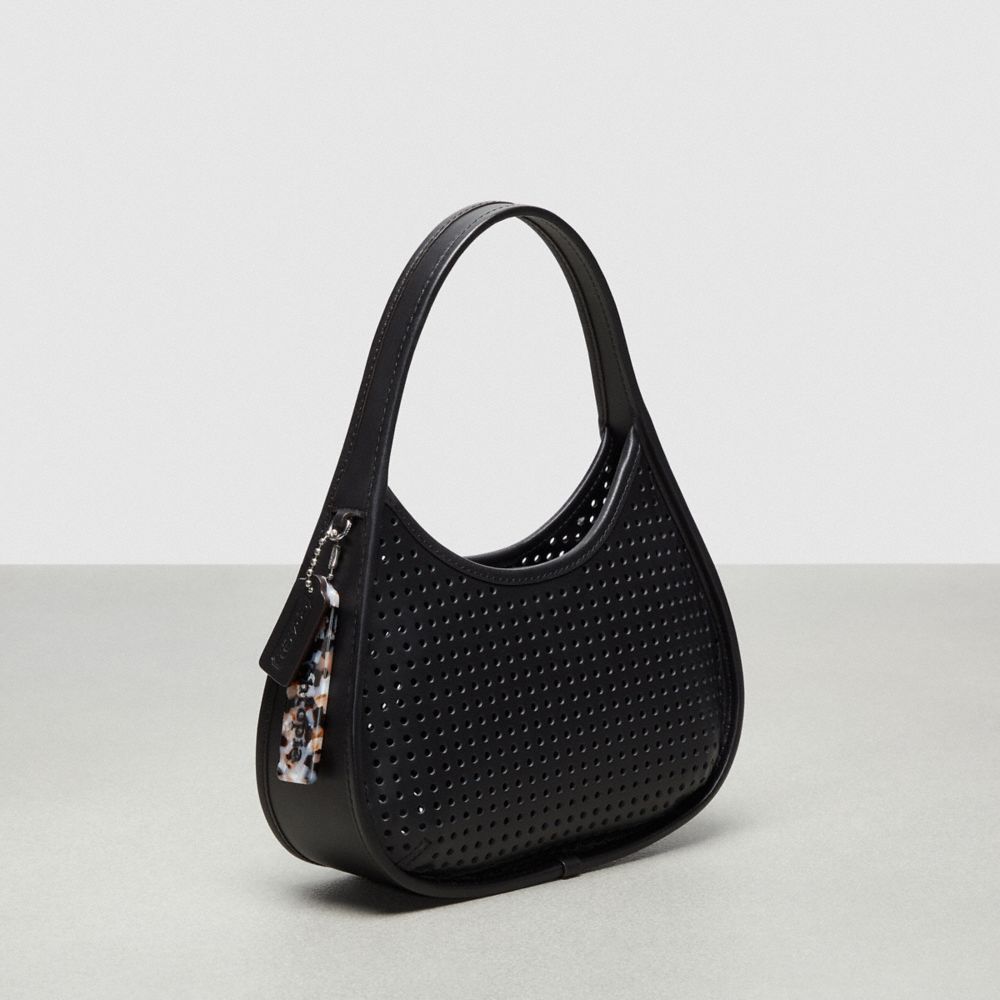 COACH®,Ergo Bag In Perforated Upcrafted Leather With Cherry Pins,Small,Cherry Print,Black,Angle View