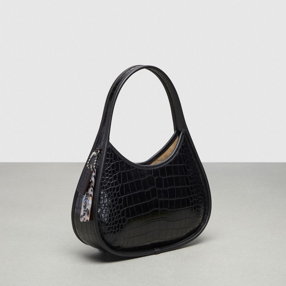 COACH®,Ergo Bag In Croc-Embossed Coachtopia Leather,Small,Croc-Embossed,Black,Angle View