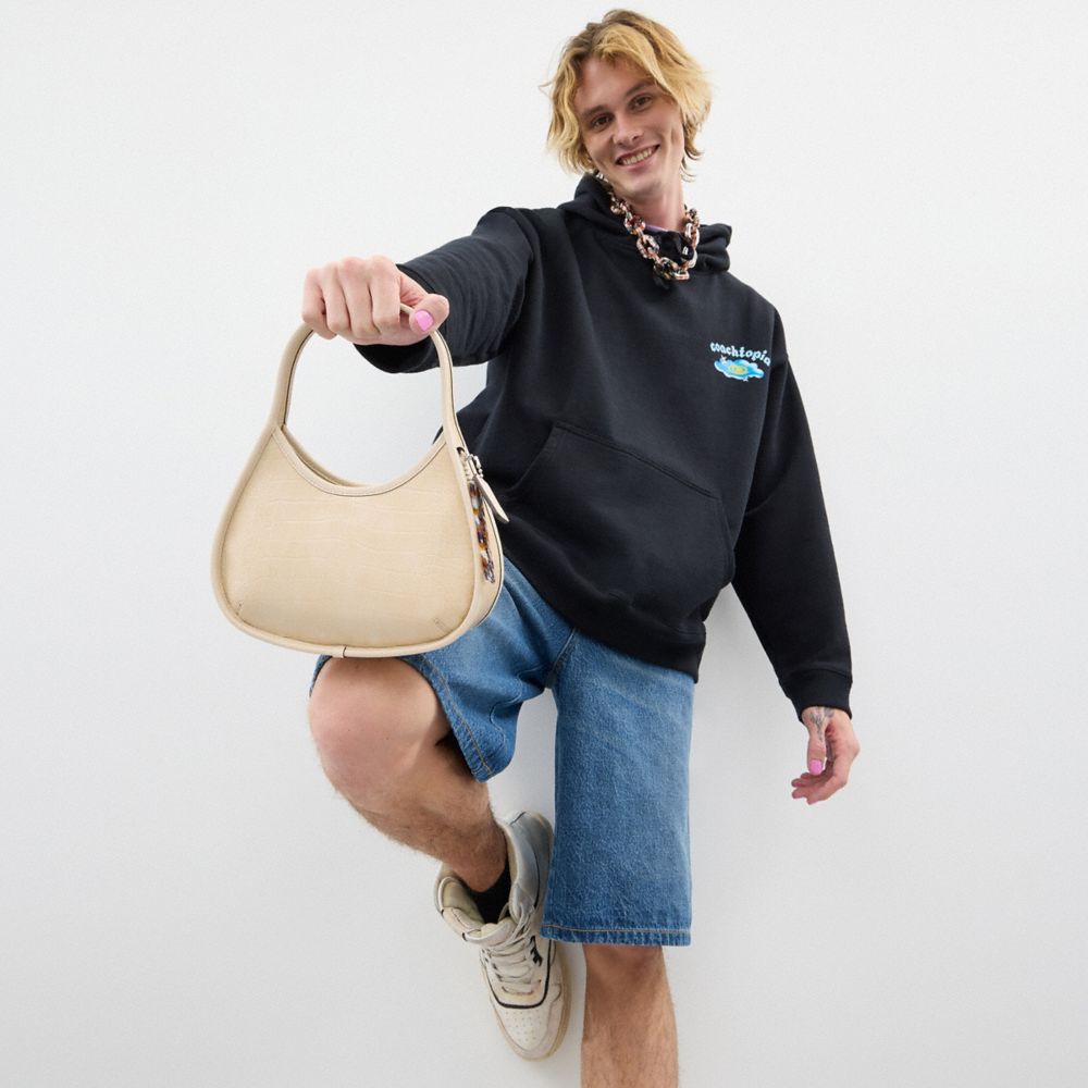 COACH®,Ergo Bag In Croc Embossed Coachtopia Leather,Leather,Shoulder Bag,Plastic,Logo,Embossed,Silver Metal,Day Party,Cream,Detail View