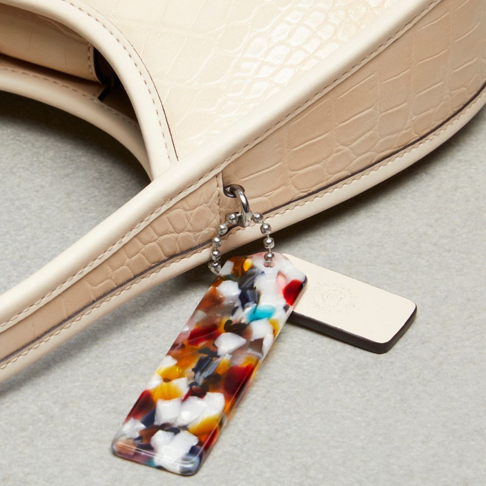 COACH®,Ergo Bag In Croc Embossed Coachtopia Leather,Leather,Shoulder Bag,Plastic,Logo,Embossed,Silver Metal,Day Party,Cream