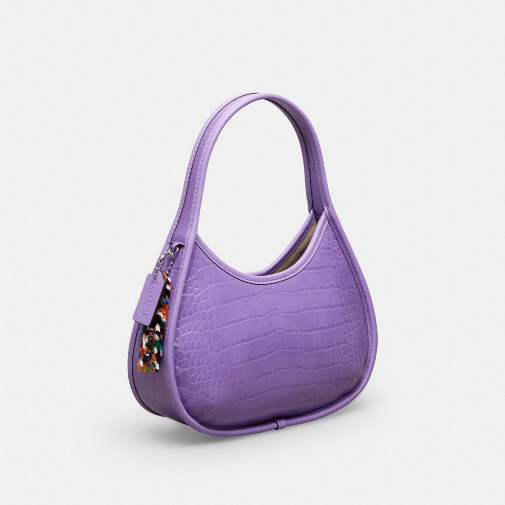 COACH®,Ergo Bag In Croc Embossed Coachtopia Leather,Leather,Shoulder Bag,Plastic,Logo,Embossed,Silver Metal,Day Party,Purple,Angle View