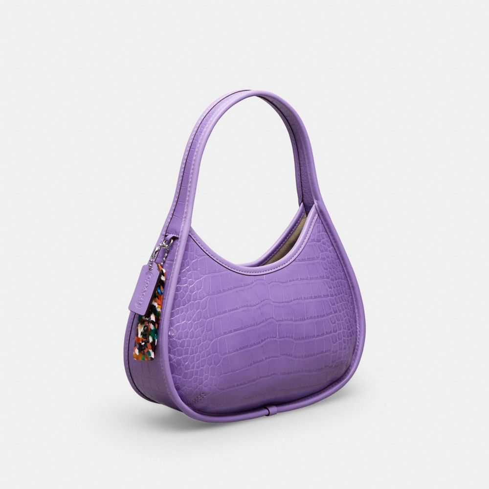 COACH®,Ergo Bag In Croc Embossed Coachtopia Leather,Leather,Hobo,Plastic,Tag Embellishment,Silver Metal,Day Party,Casual,Purple,Angle View