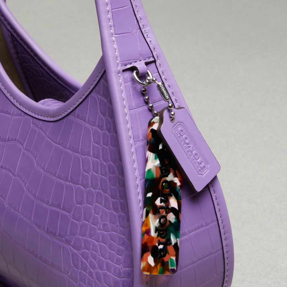 COACH®,Ergo Bag In Croc Embossed Coachtopia Leather,Leather,Shoulder Bag,Plastic,Logo,Embossed,Silver Metal,Day Party,Purple,Group View