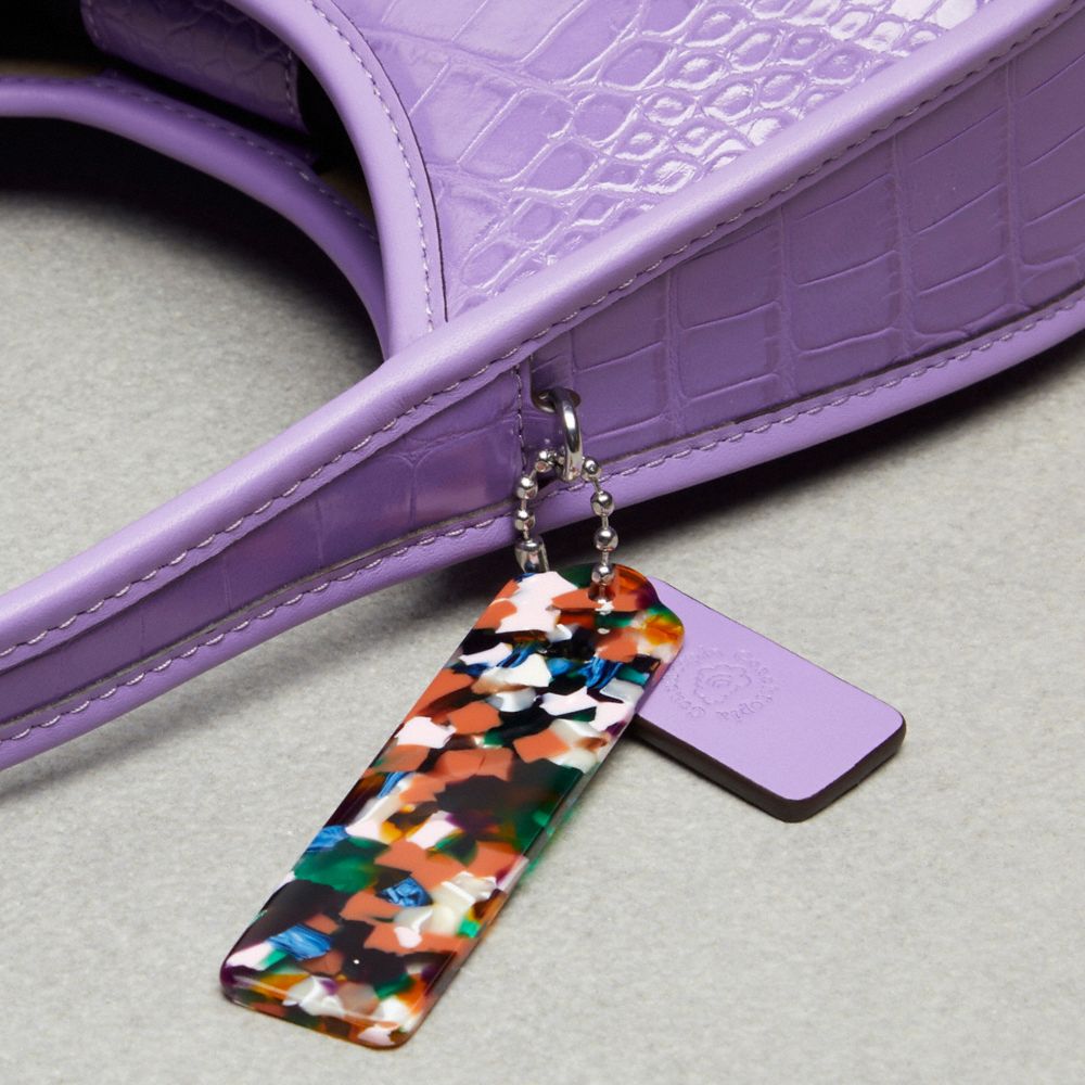 COACH®,Ergo Bag In Croc Embossed Coachtopia Leather,Leather,Shoulder Bag,Plastic,Logo,Embossed,Silver Metal,Day Party,Purple