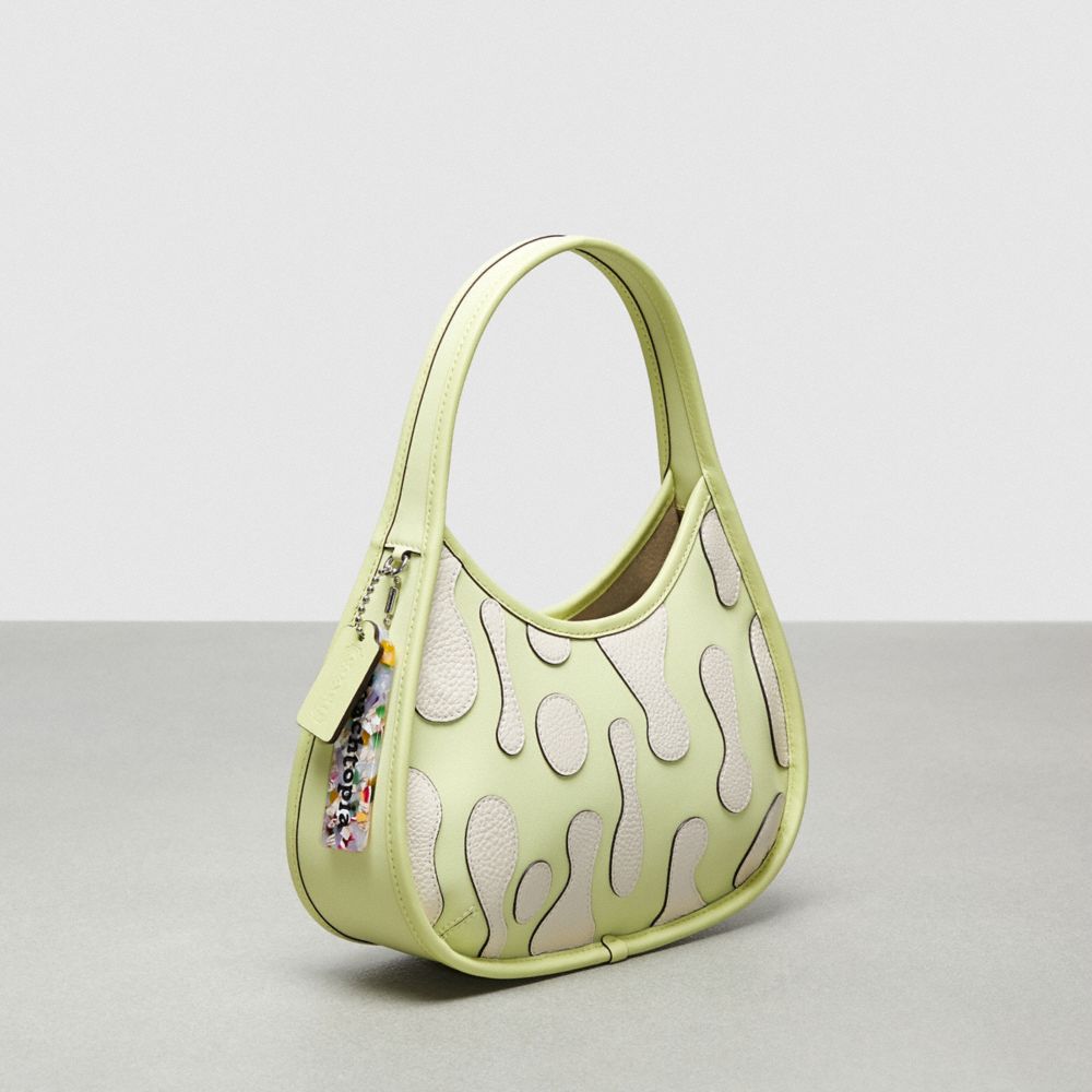 COACH®,Ergo Bag In Coachtopia Leather With Lava Appliqué,Leather,Acrylic,Shoulder Bag,Plastic,Logo,Applique,Embossed,Water...,Green,Angle View