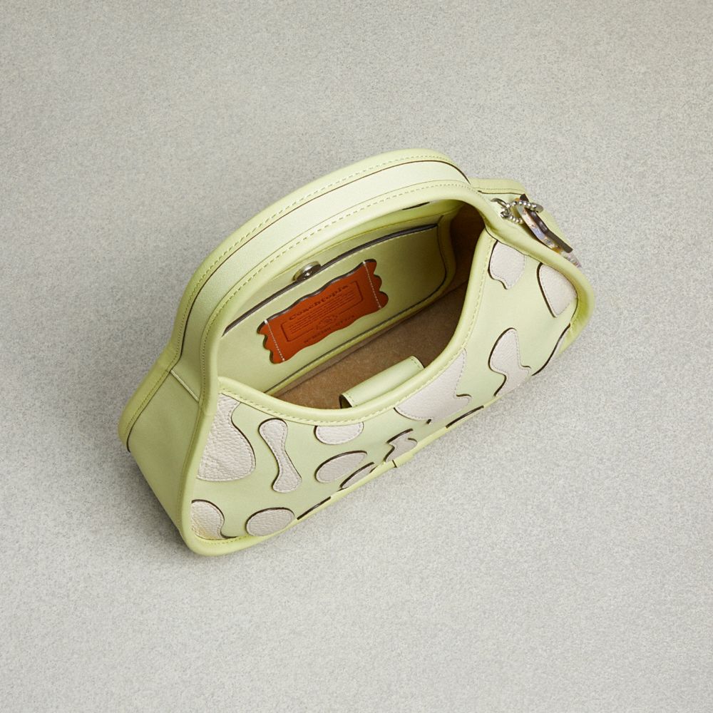 COACH®,Ergo Bag In Coachtopia Leather With Lava Appliqué,Leather,Acrylic,Shoulder Bag,Plastic,Logo,Applique,Embossed,Water...,Green,Inside View,Top View