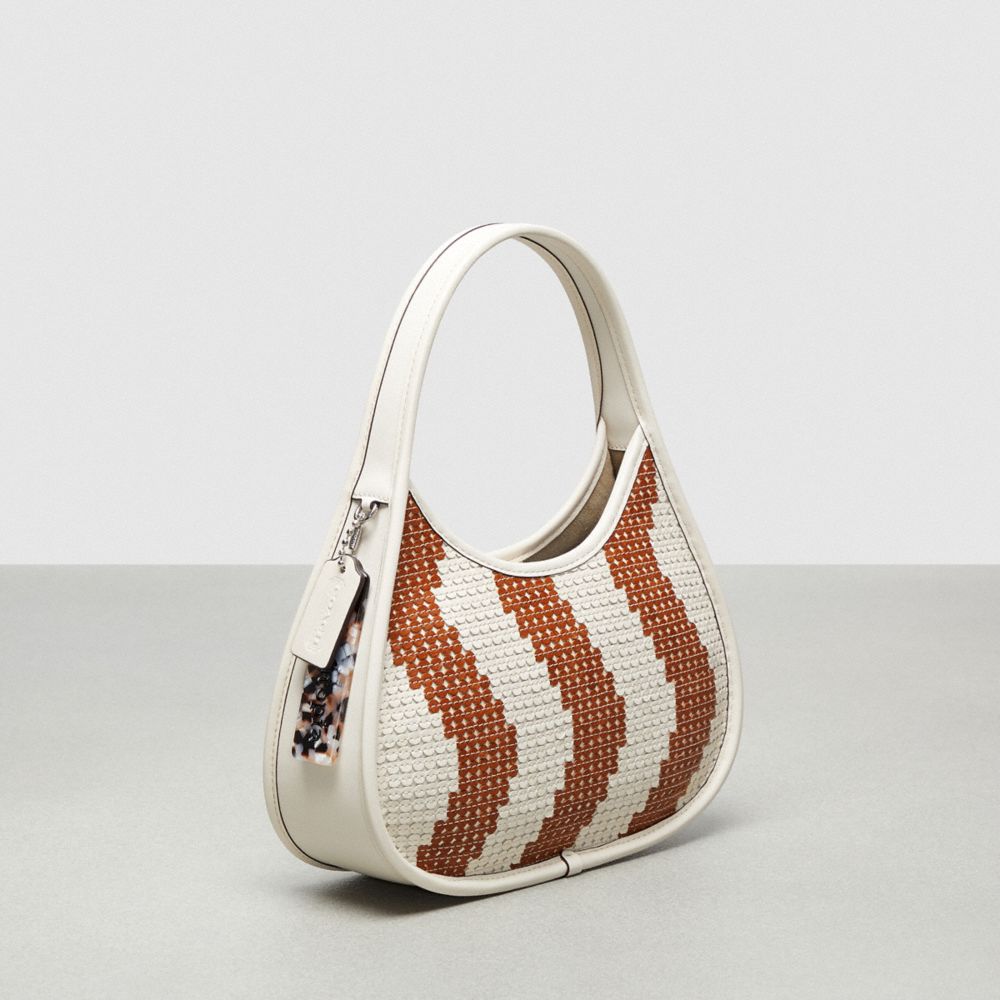 Shop Coach Ergo Bag With Wavy Stripe Upcrafted Leather Sequins In Chalk/brown