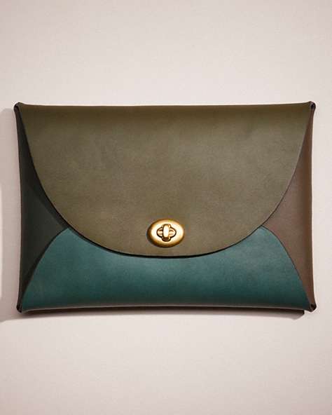 COACH®,REMADE COLORBLOCK EXTRA LARGE POUCH,Green Multi,Front View