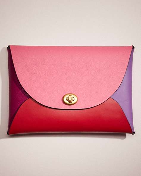 COACH®,REMADE COLORBLOCK EXTRA LARGE POUCH,Pink Multi,Front View