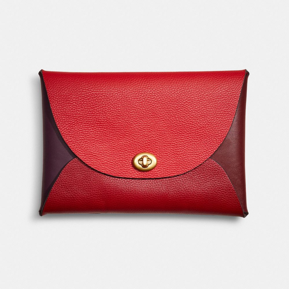 COACH®,Remade Colorblock Extra Large Pouch,Coin,Embossed,Logo,Color Block,Casual,Red,Front View
