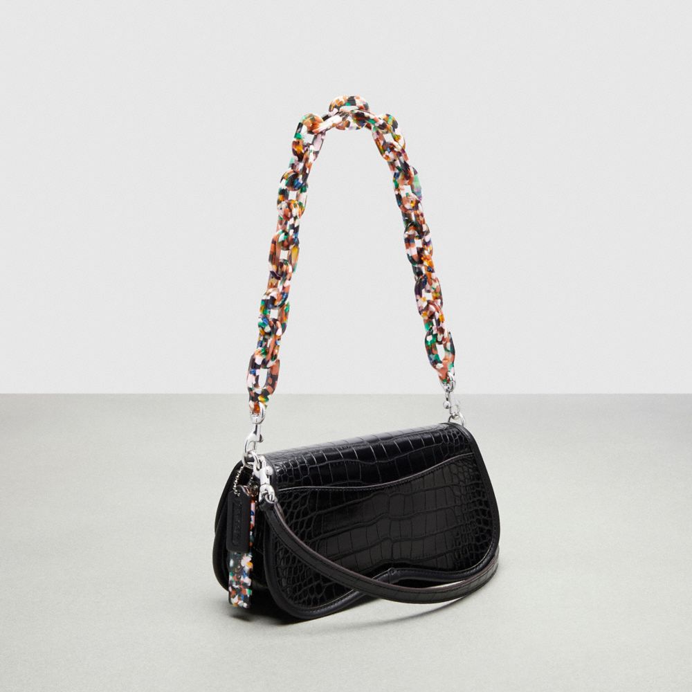 COACH®,Wavy Dinky Bag In Croc-Embossed Coachtopia Leather,Small,Croc-Embossed,Black,Angle View