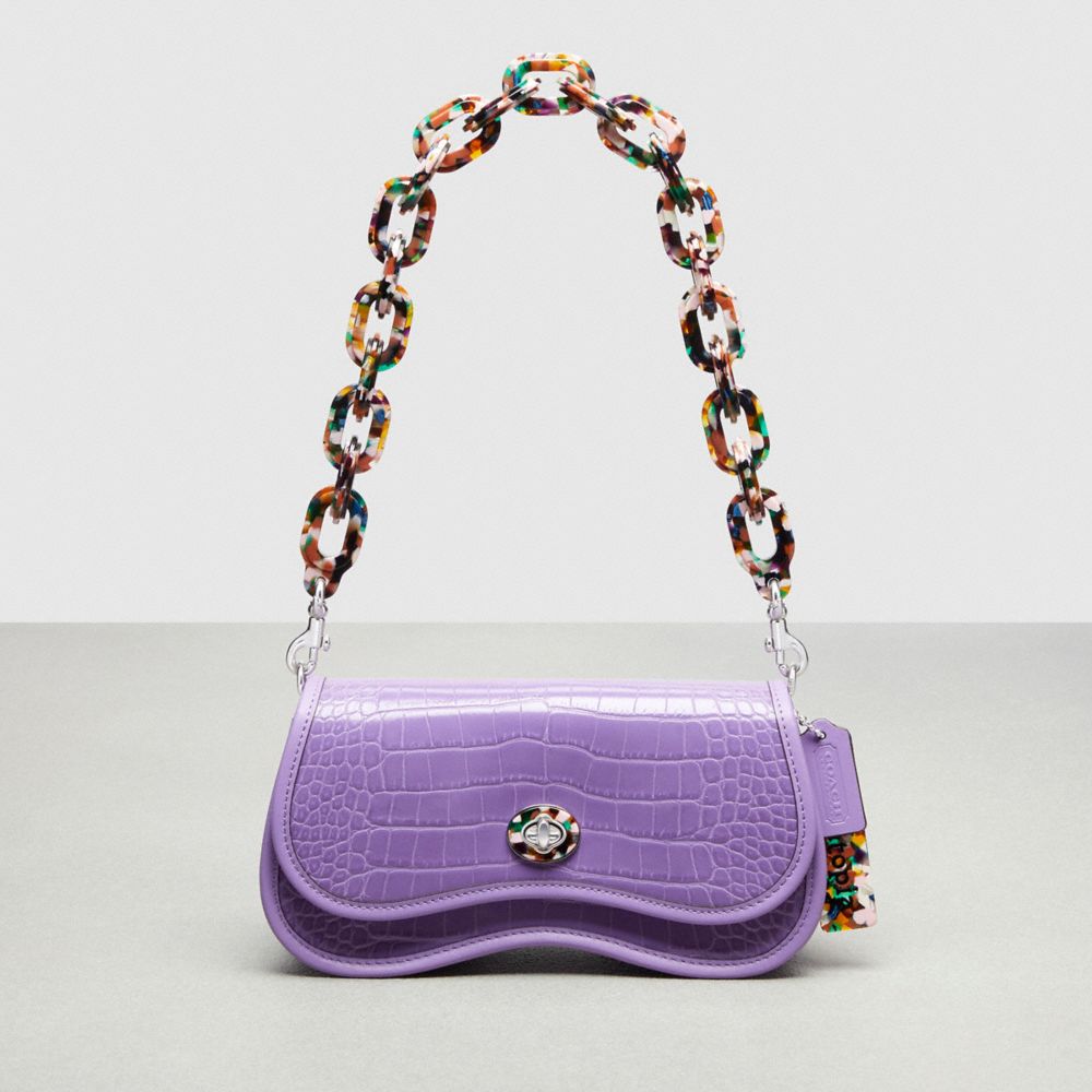 COACH®,Wavy Dinky Bag In Croc-Embossed Coachtopia Leather,Small,Croc-Embossed,Iris,Front View