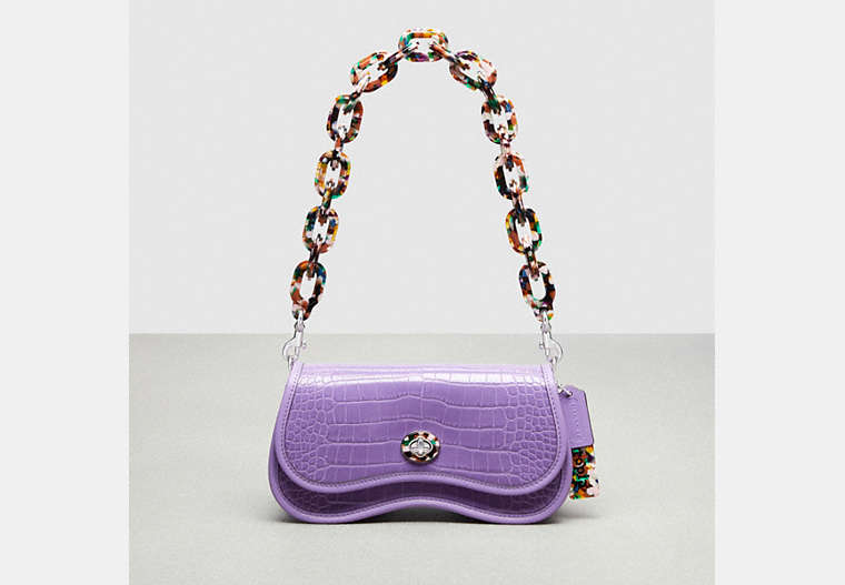 COACH®,Wavy Dinky Bag In Croc-Embossed Coachtopia Leather,Small,Croc-Embossed,Iris,Front View image number 0