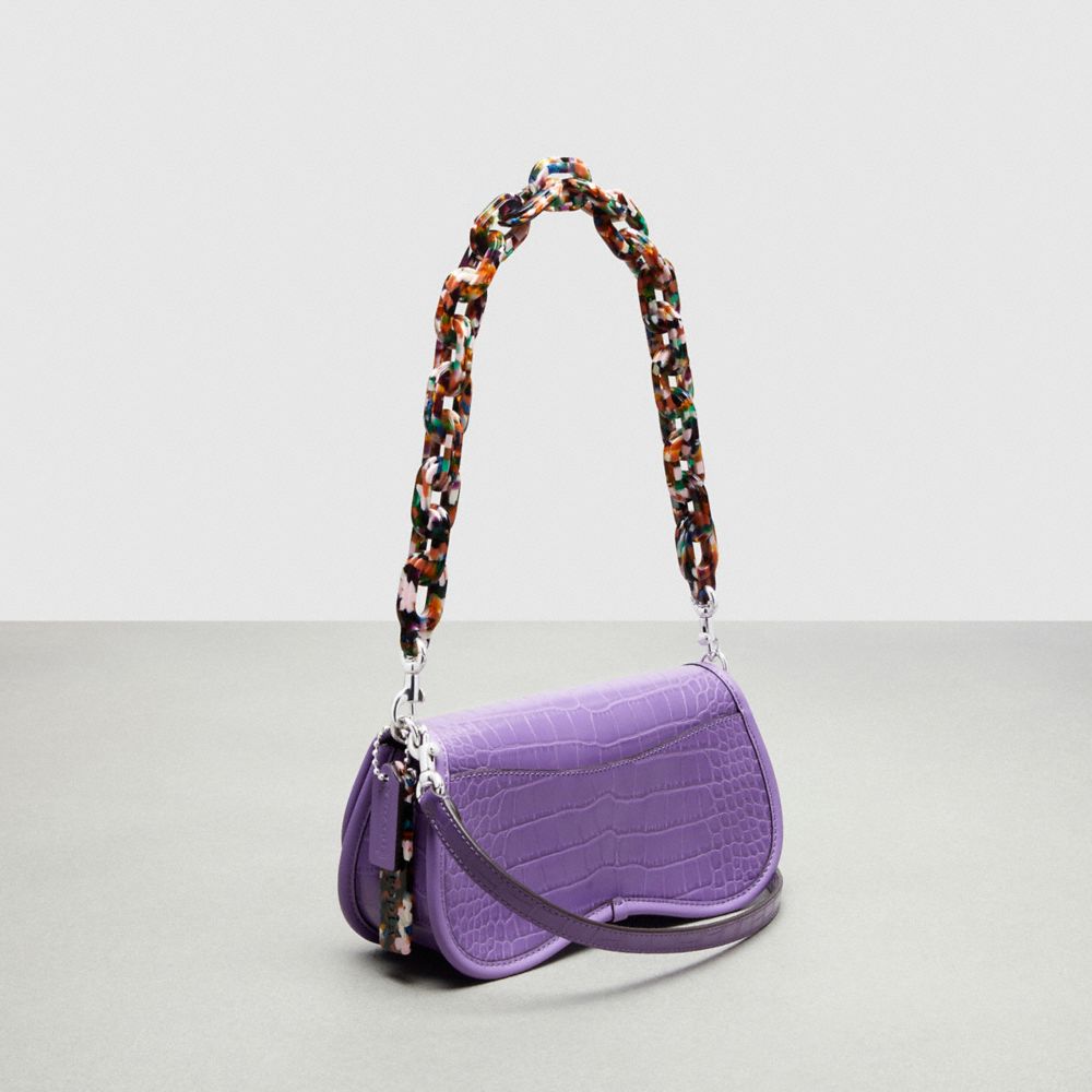COACH®,Wavy Dinky Bag In Croc-Embossed Coachtopia Leather,Small,Croc-Embossed,Iris,Angle View