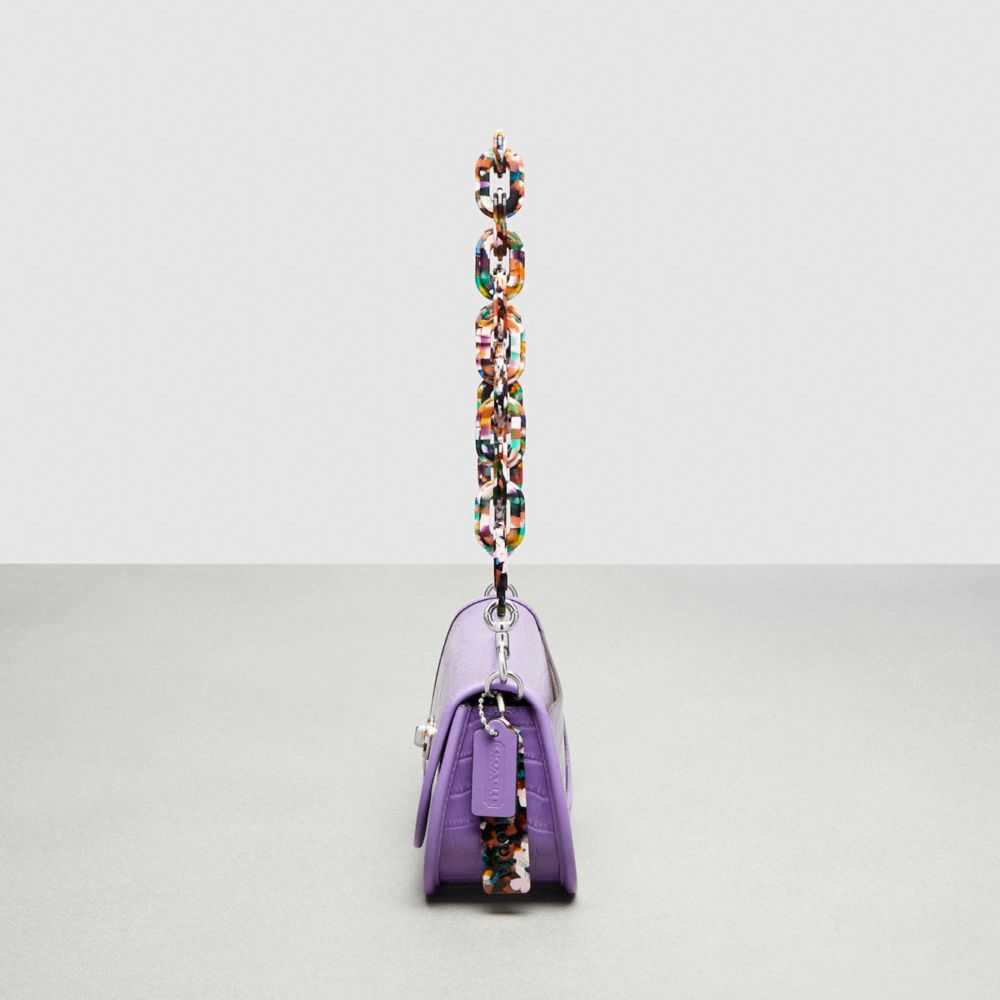 COACH®,Wavy Dinky Bag In Croc Embossed Coachtopia Leather,Leather,Acrylic,Shoulder Bag,Plastic,Embossed,Logo,Chain Detail,...,Purple,Group View