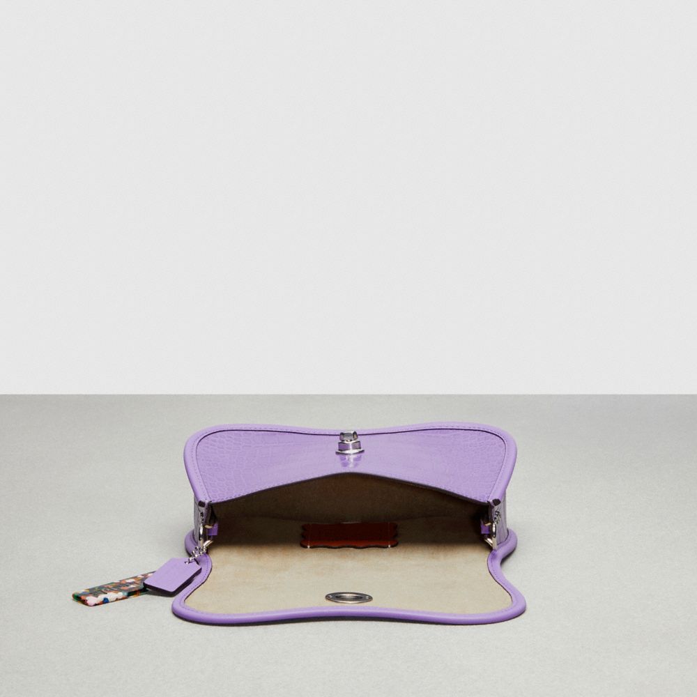 COACH®,Wavy Dinky Bag In Croc Embossed Coachtopia Leather,Leather,Acrylic,Shoulder Bag,Plastic,Embossed,Logo,Chain Detail,...,Purple,Inside View,Top View