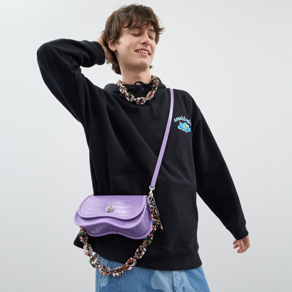 COACH®,Wavy Dinky Bag In Croc Embossed Coachtopia Leather,Leather,Acrylic,Shoulder Bag,Plastic,Embossed,Logo,Chain Detail,...,Purple,Detail View
