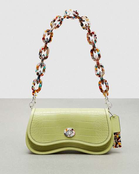 COACH®,Wavy Dinky Bag in Croc-Embossed Coachtopia Leather,Small,Pale Lime,Front View