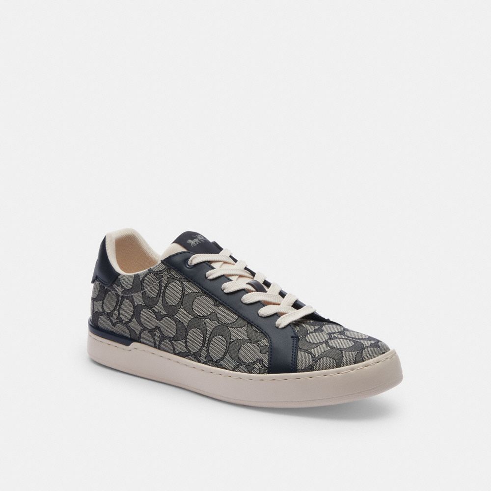 COACH®,CLIP LOW TOP SNEAKER IN SIGNATURE JACQUARD,mixedmaterial,Midnight Navy,Front View