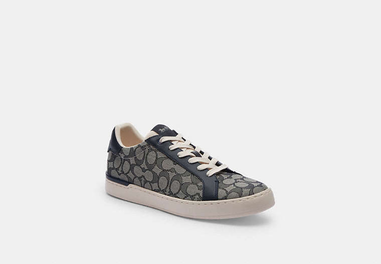 COACH®,CLIP LOW TOP SNEAKER IN SIGNATURE JACQUARD,mixedmaterial,Midnight Navy,Front View