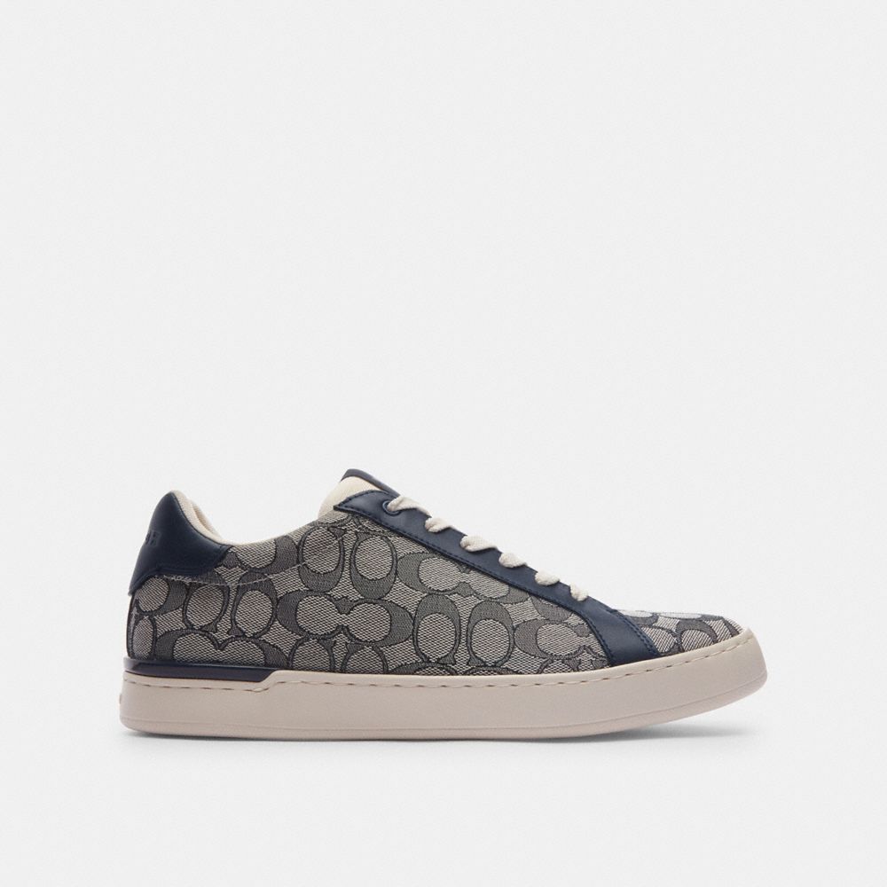 COACH®,CLIP LOW TOP SNEAKER IN SIGNATURE JACQUARD,Midnight Navy,Angle View