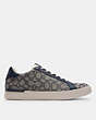 COACH®,CLIP LOW TOP SNEAKER IN SIGNATURE JACQUARD,mixedmaterial,Midnight Navy,Angle View