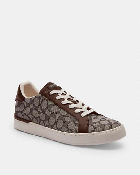 COACH®,CLIP LOW TOP SNEAKER IN SIGNATURE JACQUARD,mixedmaterial,Maple,Front View