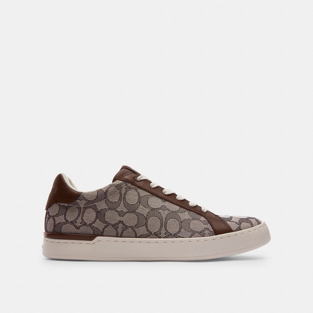 COACH®,CLIP LOW TOP SNEAKER IN SIGNATURE JACQUARD,Maple,Angle View