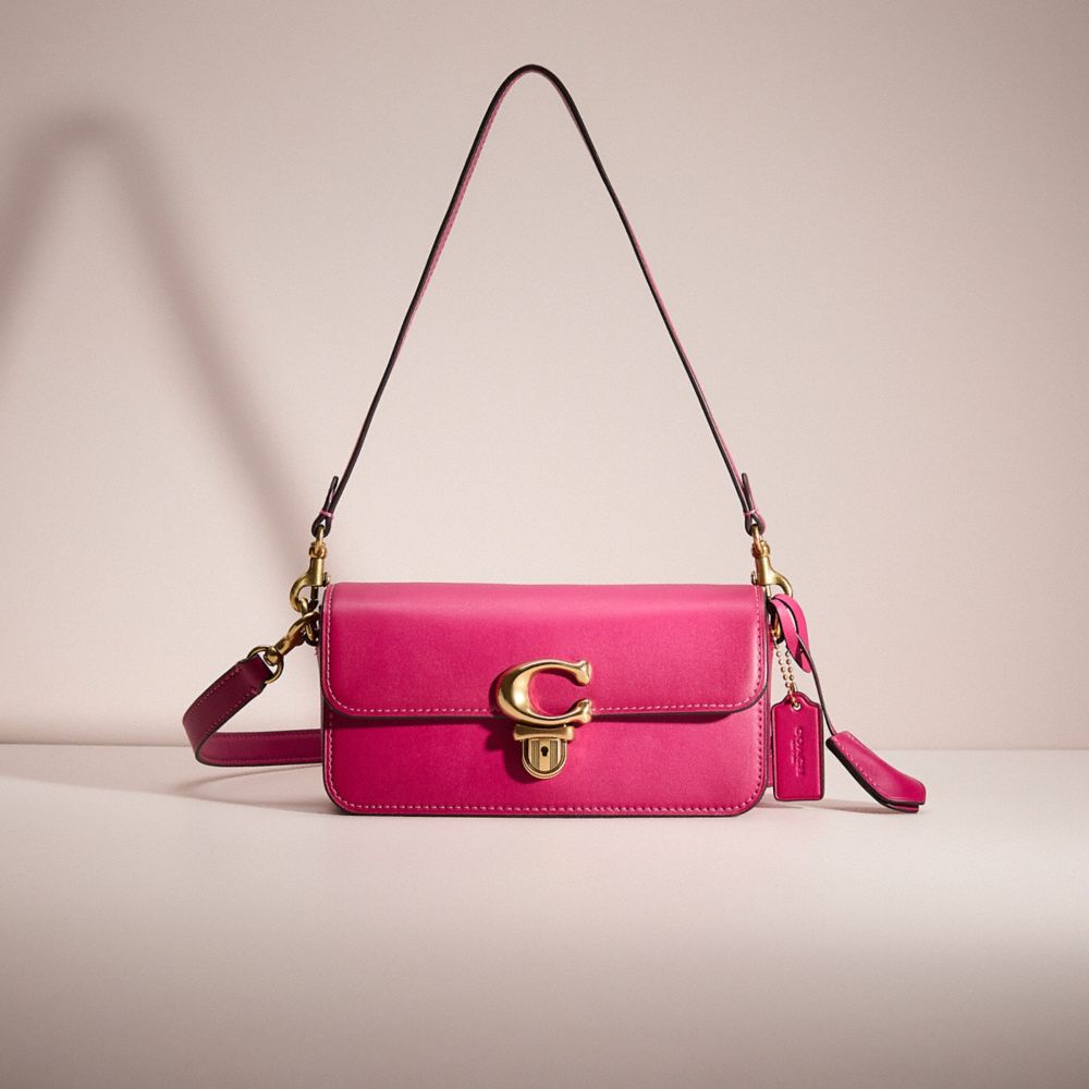 COACH®,Restored Studio Bag 20,Leather,Shoulder Bag,Logo,Metal,Casual,Fuchsia,Front View