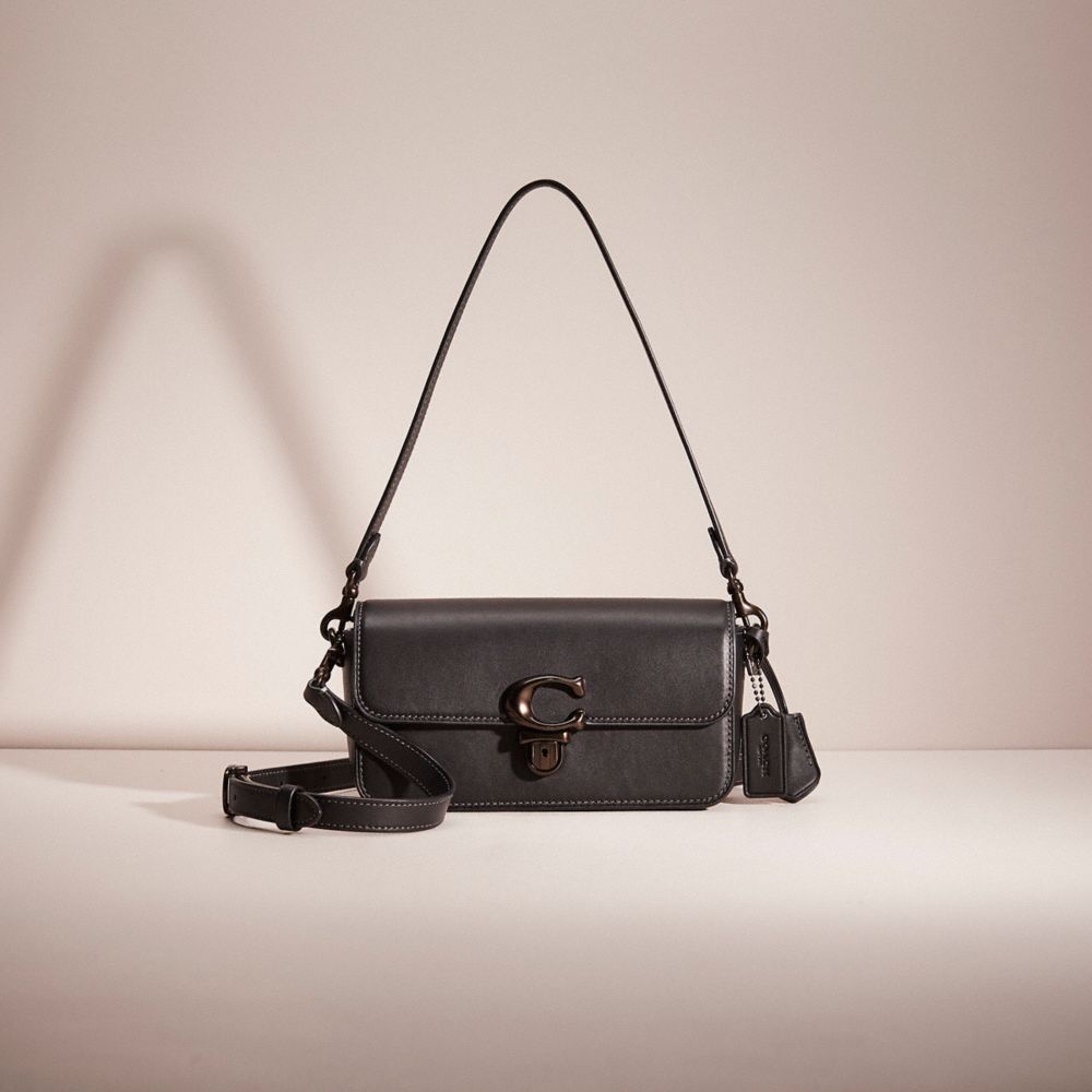 COACH®,RESTORED STUDIO BAGUETTE BAG,Glovetanned Leather,Pewter/Black,Front View