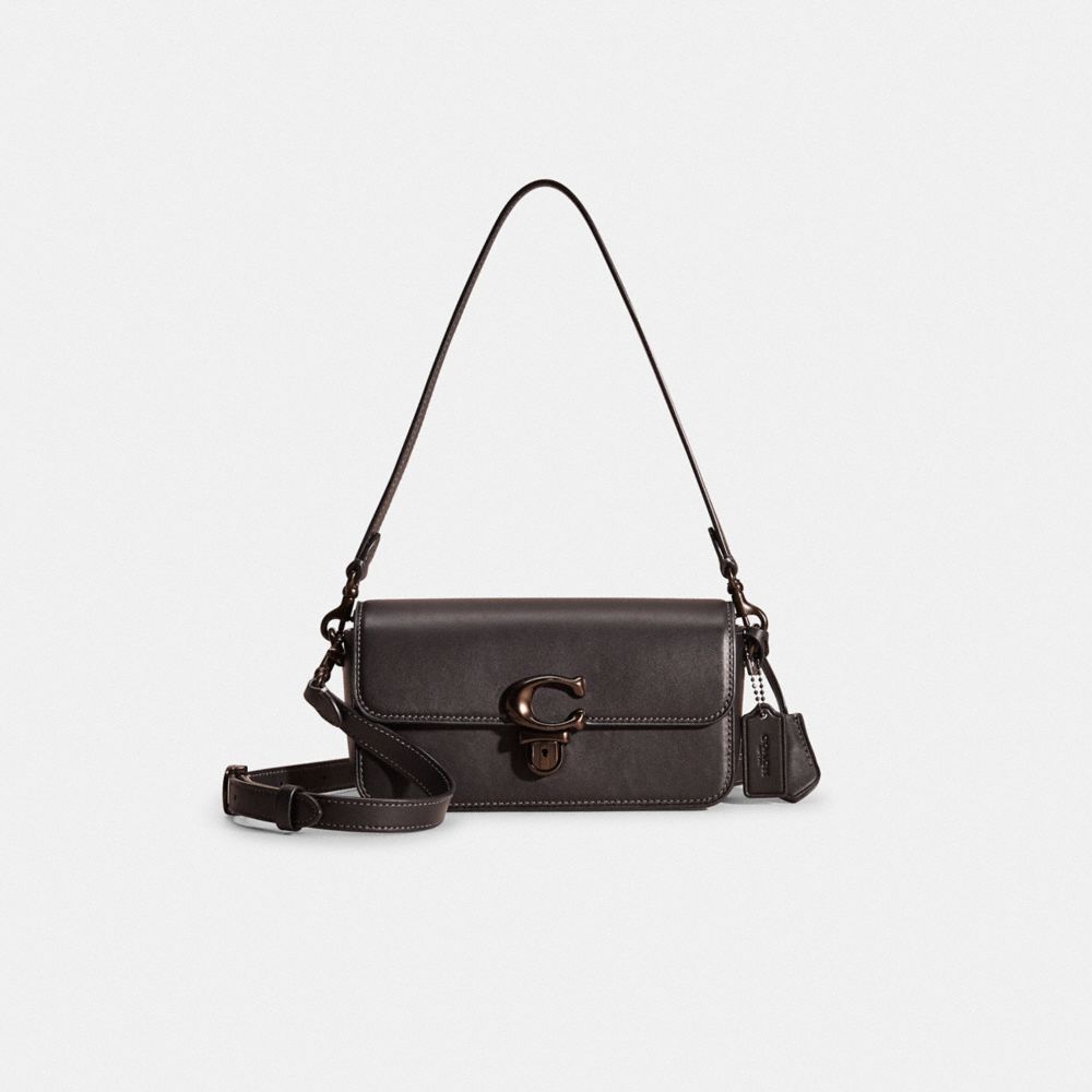 COACH®,RESTORED STUDIO BAGUETTE BAG,Glovetanned Leather,Pewter/Black,Front View